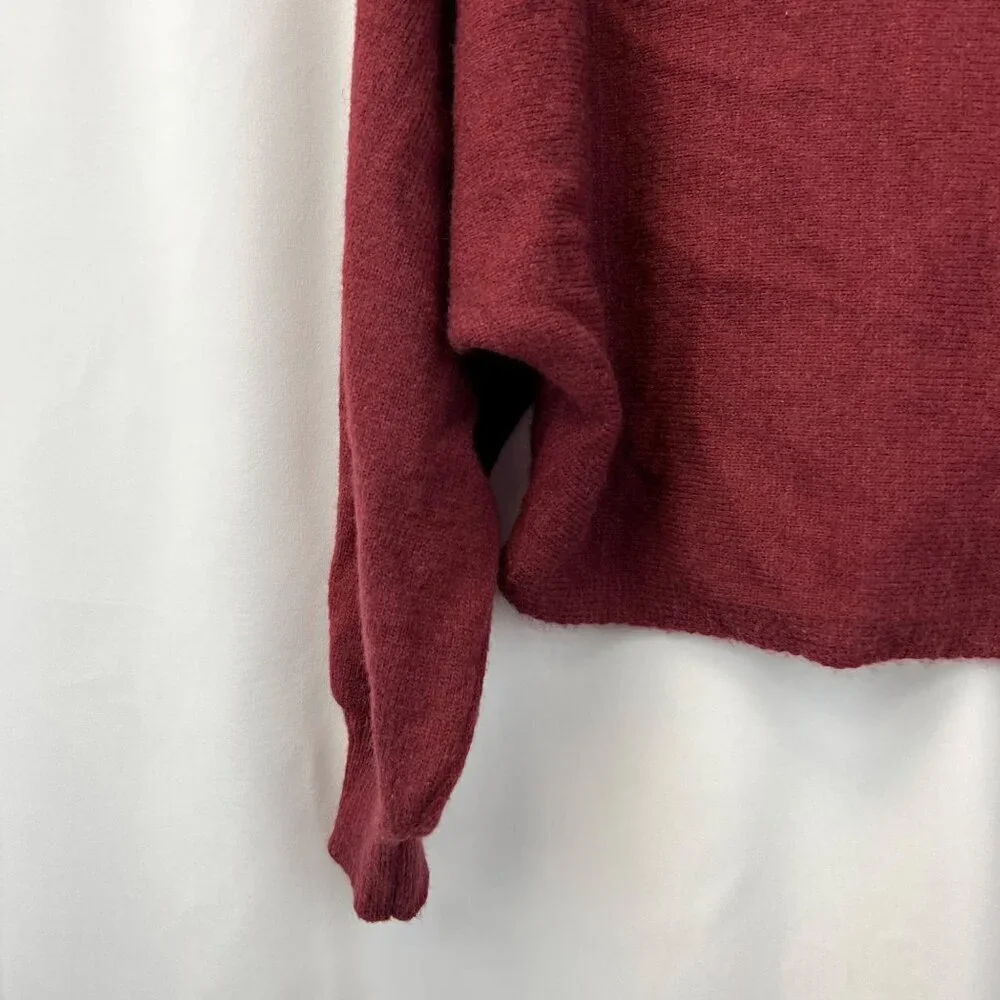 Shein Women’s Boat Neck Cropped Pullover Sweater Long Button Sleeve Wine Large